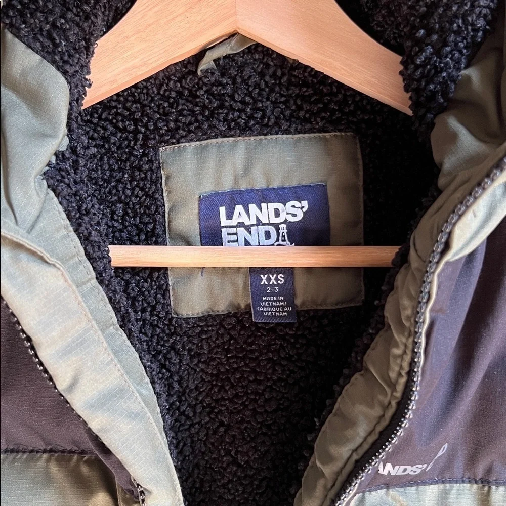 Lands' End Green and Black Hooded Jacket Boys Fleece Lined Coat